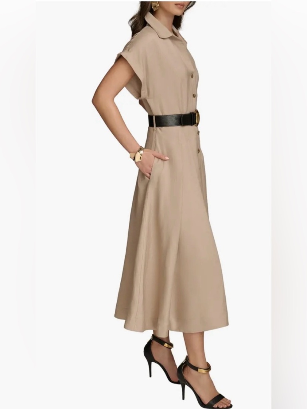 Donna Karan Beige Shirt Midi Dress size 8 - Picture 3 of 14